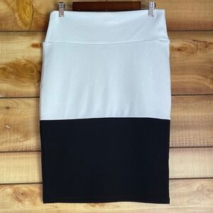 LuLaRoe Cassie Skirt Women Medium Black White Colorblock Pencil Stretch‎ Pull On